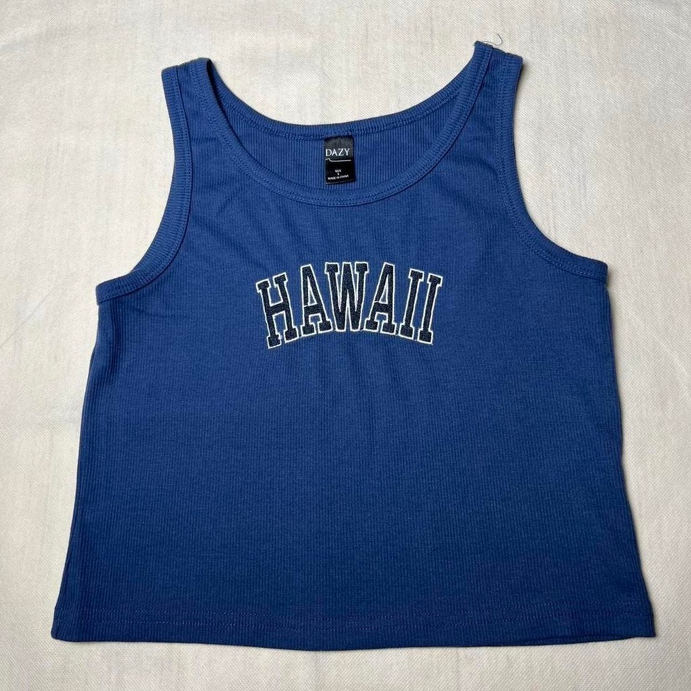Blue Hawaii tank top with embroidered lettering